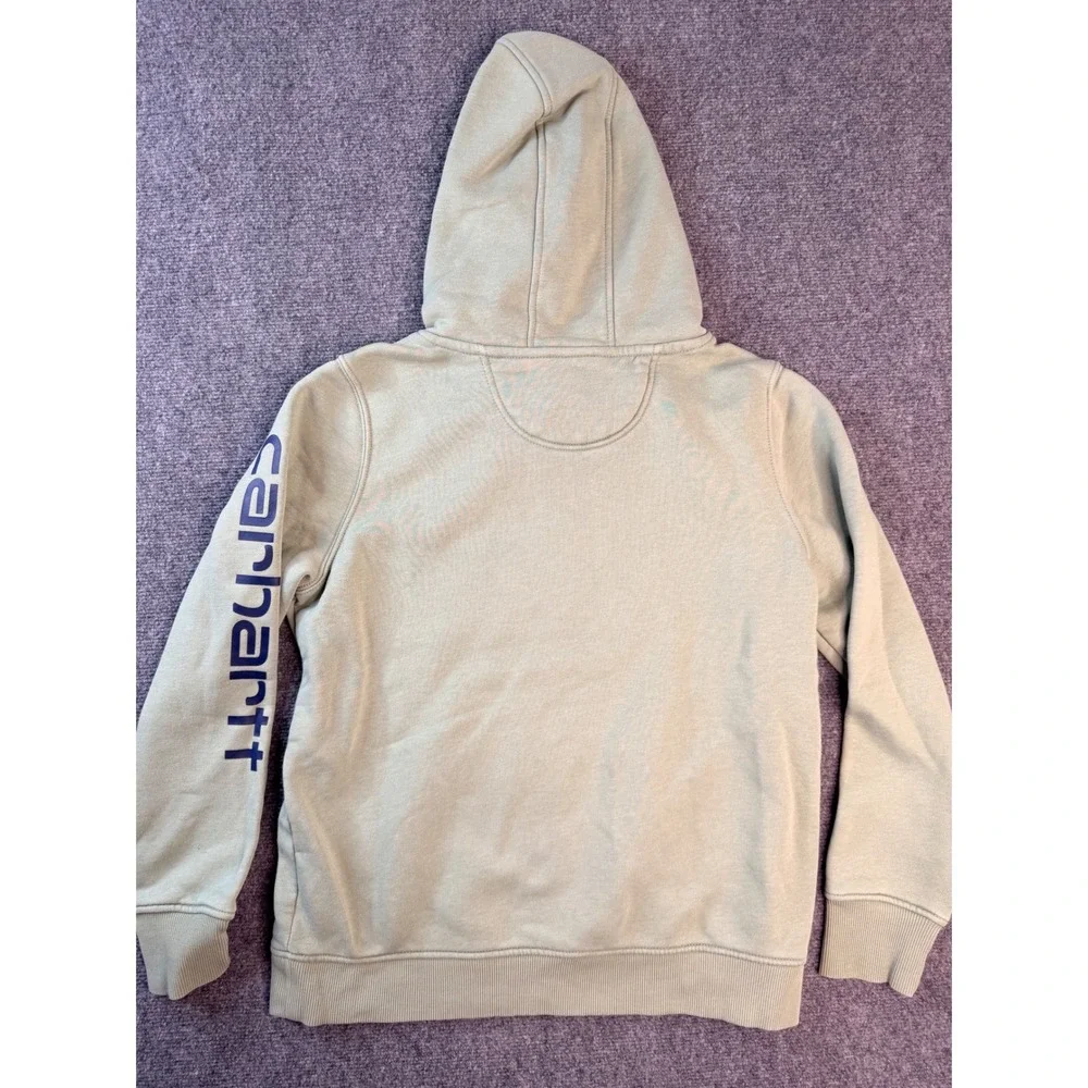 Carhartt‎ Hoodie Large L 12-14 Green Cotton Relaxed Fit Graphic Sleeve Pullover